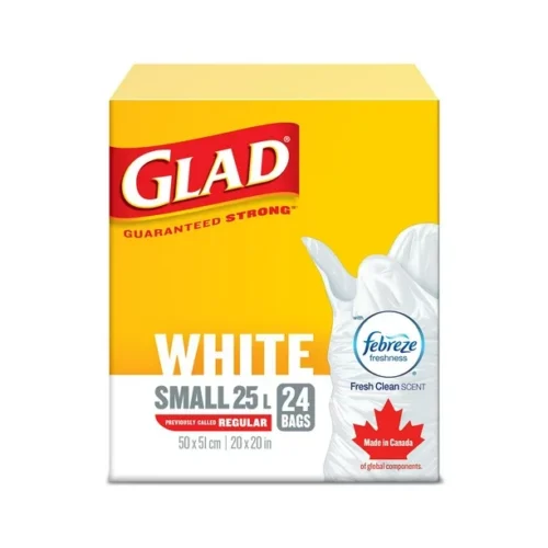 Glad White Garbage Bags - Small 25 Litres - Febreze Fresh Clean Scent, 24 Trash Bags